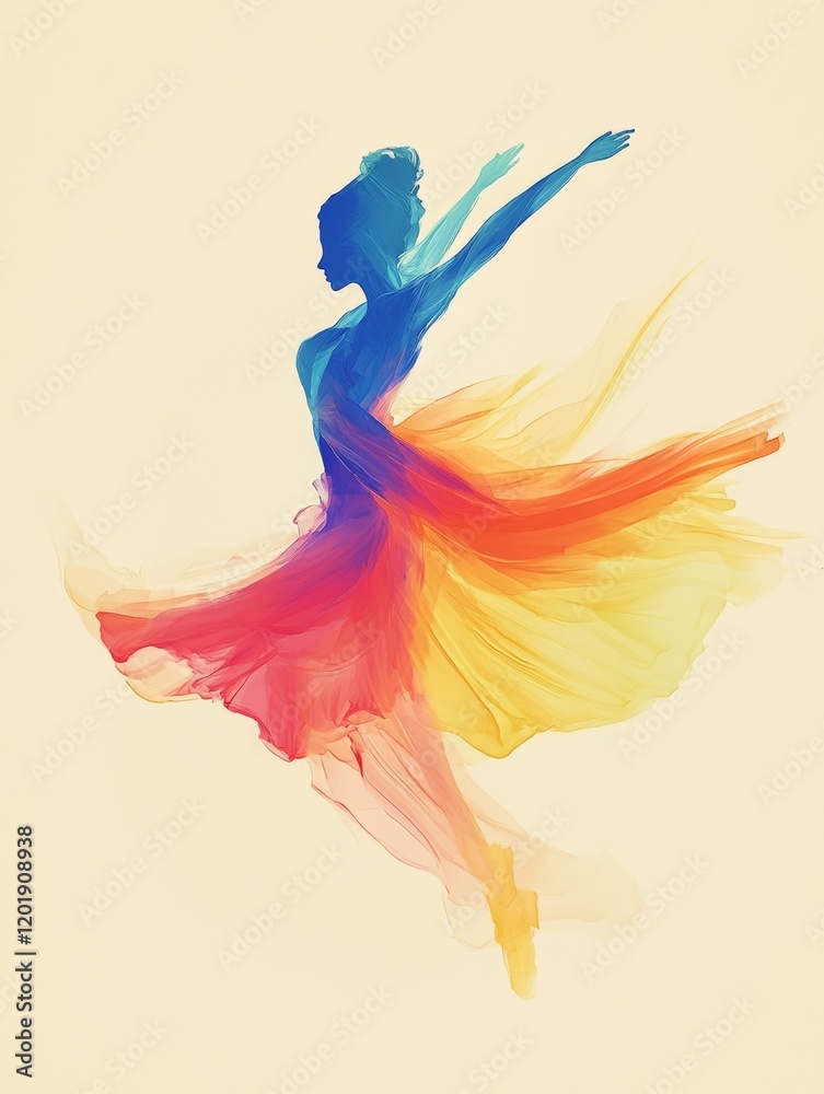 Fototapeta premium Colorful dance silhouette in flowing motion.