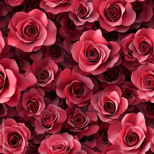 Seamless Red Roses Texture with Vivid Floral Details, Vibrant Red Roses Floral Seamless Background, 