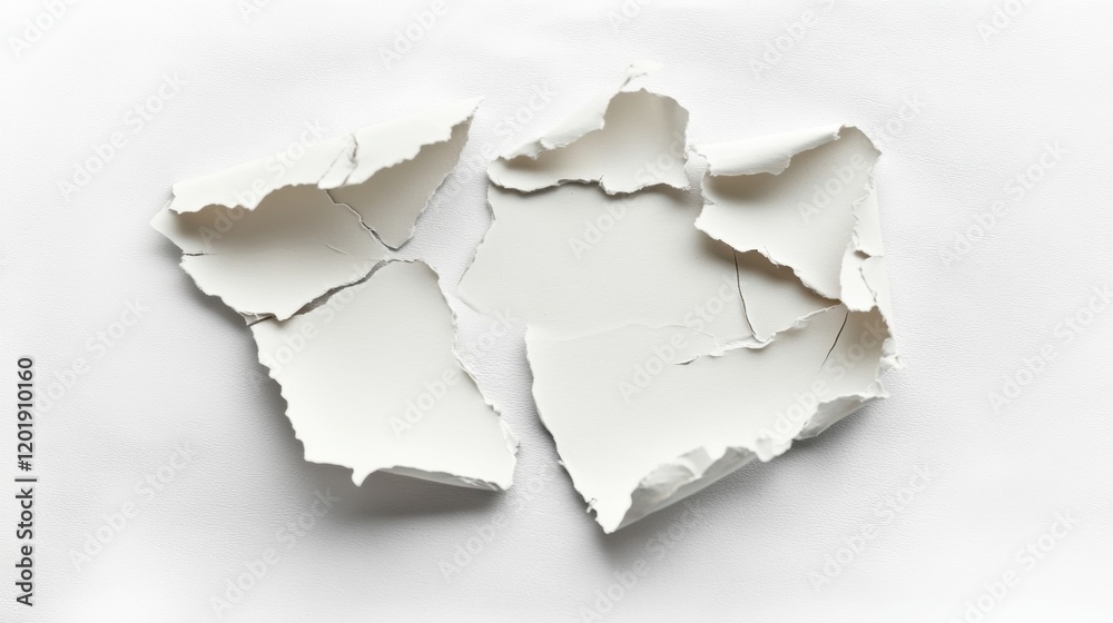 Torn White Paper Texture with Cracked Edges on Clean Background Torn White Paper Texture with Cracked Edges on Clean Background