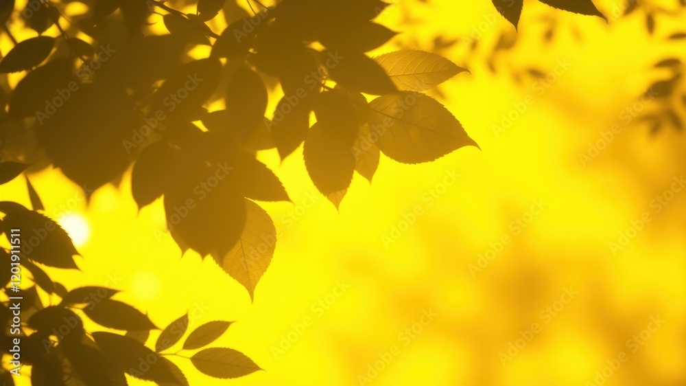 Silhouettes of leaves against a vibrant yellow backdrop, capturing the essence of a sunny day, where nature's beauty meets golden light. Silhouettes of leaves against a vibrant yellow backdrop, capturing the essence of a sunny day, where nature's beauty meets golden light.