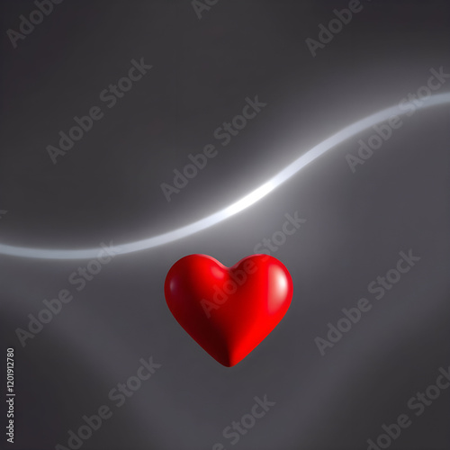 A digital image featuring a single, red heart centered against background. Long exposure effects create soft light trails around the heart. The overall aesthetic is clean, modern, and miminimalist. photo