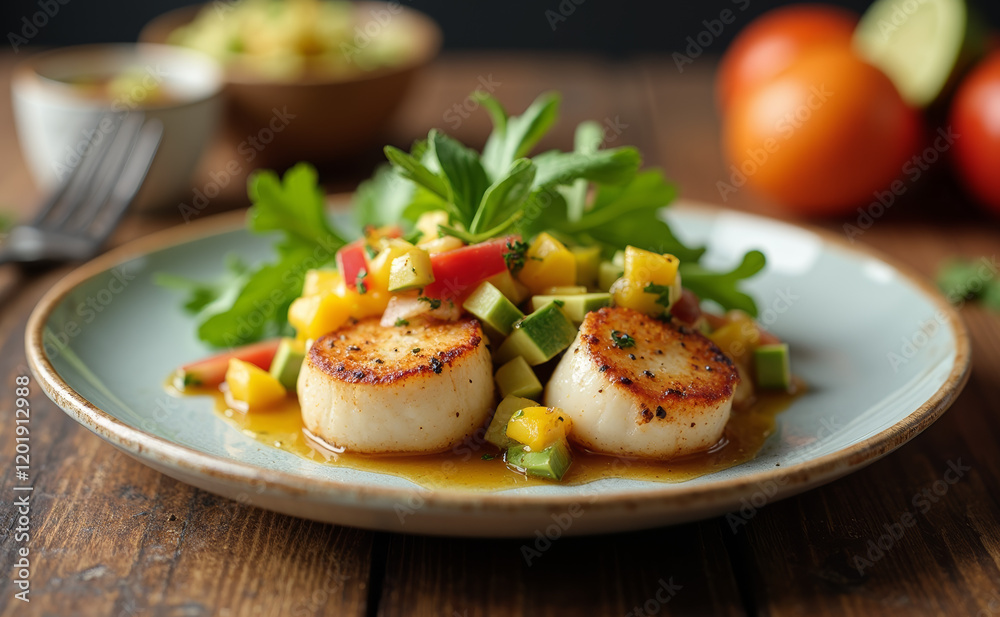 Pan-Seared Scallops with Mango and Avocado Salsa Pan-Seared Scallops with Mango and Avocado Salsa