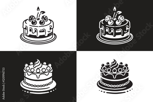 Birthday cake silhouette. Cake icon for cake shop.