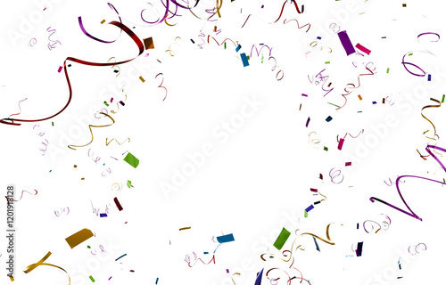 Realistic colorful 3D confetti falling randomly on a transparent background. Graphic resource for party design. Brazilian Carnival theme. photo
