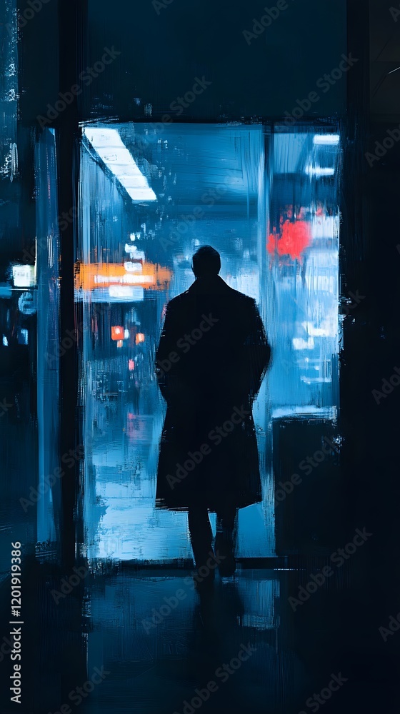 Fototapeta premium Man Silhouette, Oil Painting, Watercolor Art, Abstract Image, Texture, Pattern Background, Wallpaper, Smartphone Cover and Screen, PC, Laptop, 9:16 and 16:9 Format
