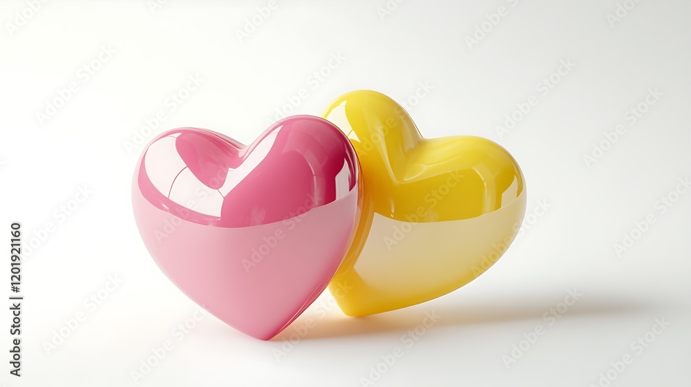 Two Heart Shaped Objects Yellow and Pink on White Background Minimalist Style Two Heart Shaped Objects Yellow and Pink on White Background Minimalist Style