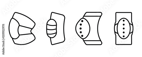 set of Knee pads vector icons in outline, Knee and elbow pads providing safety and support during various activities,  protection and support during physical activities.