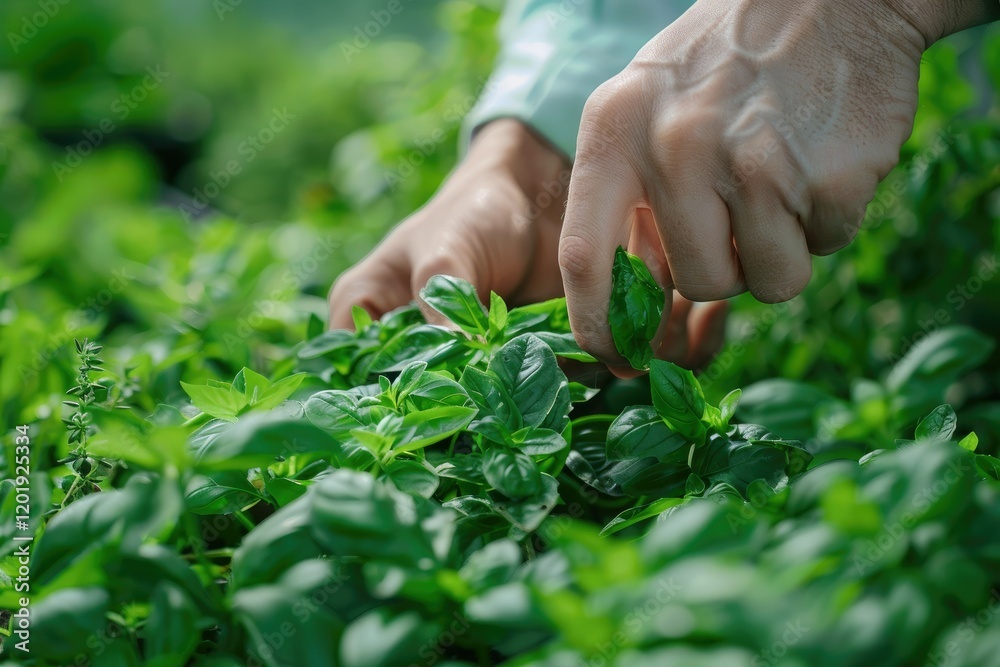 Clear Pixel Visual of Hands Harvesting Herbs in Kitchen Garden Clear Pixel Visual of Hands Harvesting Herbs in Kitchen Garden