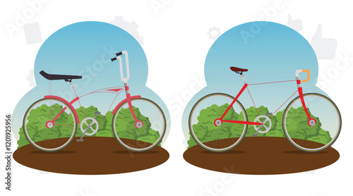 Sport bike set vector illustration. Collection of modern mountain bicycles flat style design. Extreme cycling sport concept. Isolated on white background