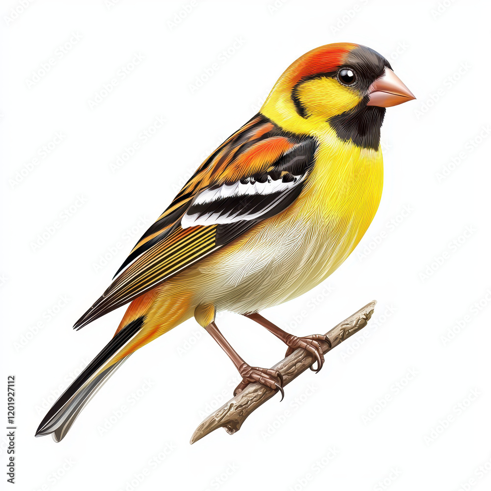 Naklejka premium Brightly colored finch perched on branch, showcasing vibrant plumage