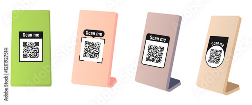 QR code with stand, vector illustration isolated on white background.