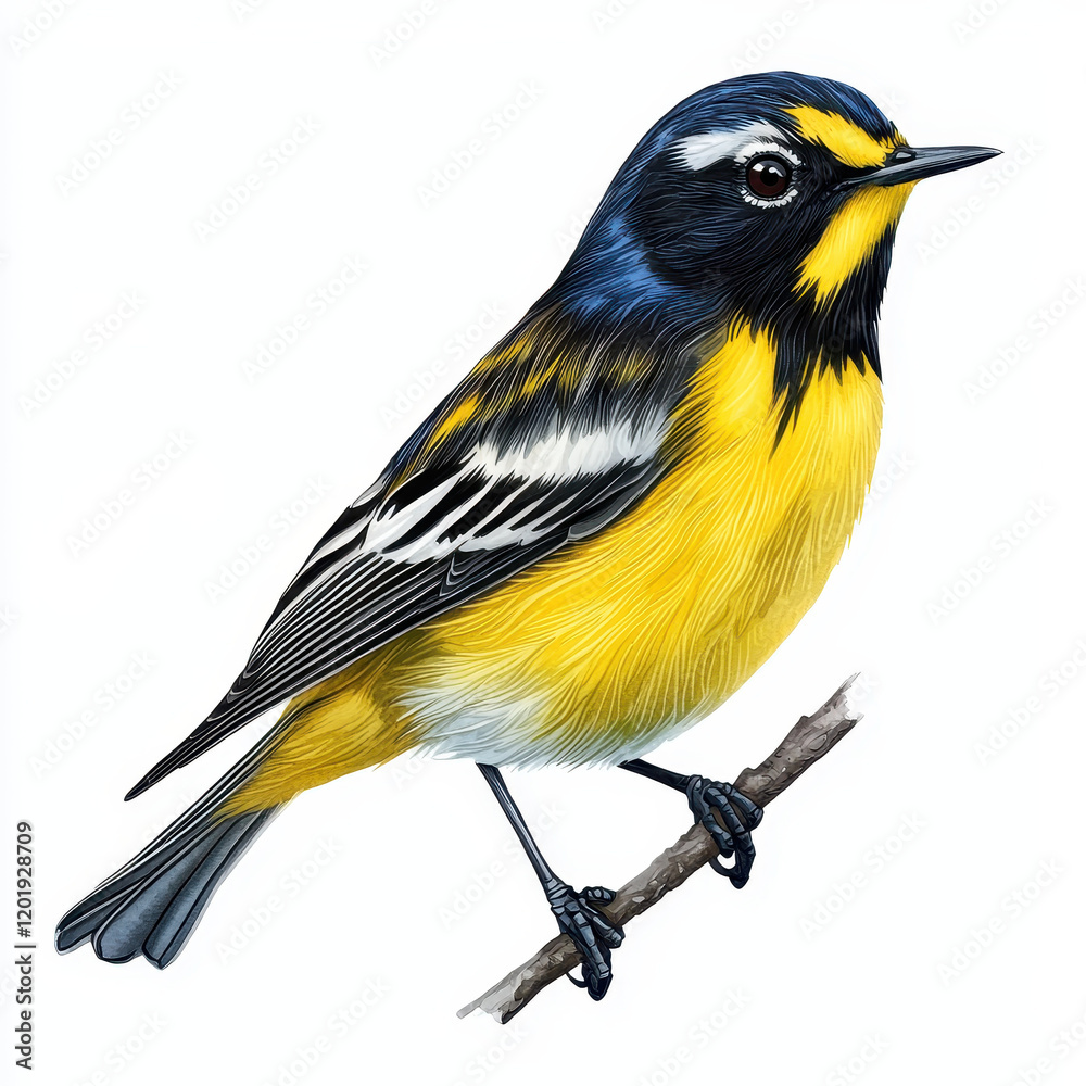 Obraz premium Colorful warbler perched on branch, showcasing vibrant feathers and details