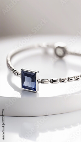 Stylish bracelet crafted from sterling silver, featuring a central blue gemstone accent.

