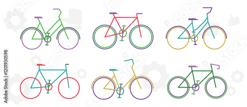 Cartoon Color Different Bicycles Icon Set for Urban, Sport and Mountain Flat Design. Vector illustration of Icons