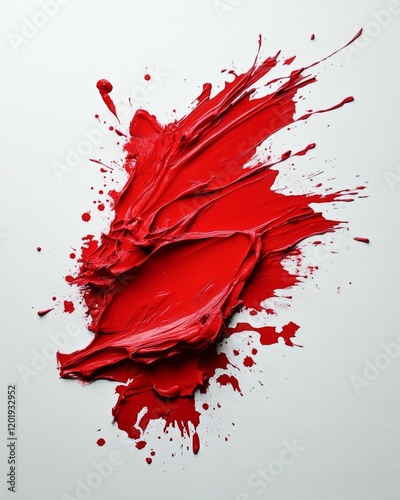 Vivid red paint splatter on a white canvas. photo