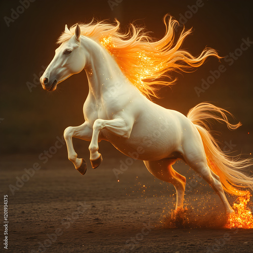 white horse running