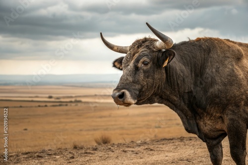 Bull's lifeless eyes staring into the distance, contemplation, defeat