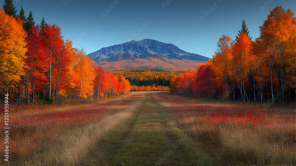 Fototapeta premium Vibrant Autumn Landscape with Colorful Foliage and Majestic Mountain