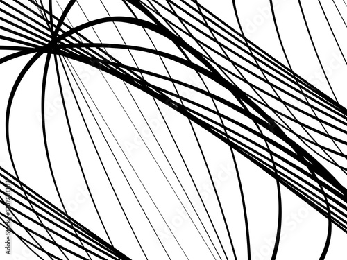 Black tangled thread background. Vector illustration of abstract circular pen strokes, on white background. Hand drawn tangled scribbles. Isolated vector illustration on white background.