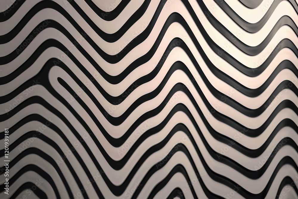 Fototapeta premium Wall with black and white wavy lines, the pattern of zebra stripes