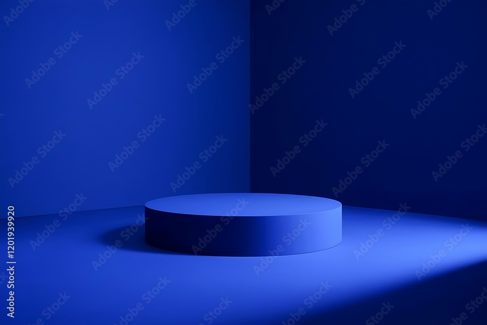 Minimalistic Monochromatic Blue Scene with Round Pedestal for Product Display and Modern Background Design Minimalistic Monochromatic Blue Scene with Round Pedestal for Product Display and Modern Background Design