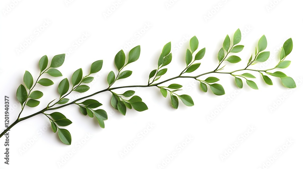 Green plant branch with small leaves on white background Green plant branch with small leaves on white background