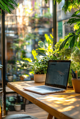 Eco-friendly coworking spaces with green energy sources photo