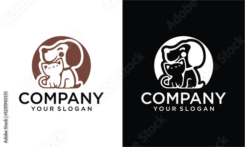 Crative Dog cat pet shop logo. Pet logo design. logos. Pet Grooming Logo