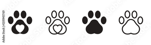 Pet paw editable stroke. footprints Pet paw, Heart with pet paw print dog cat icon, vector illustration