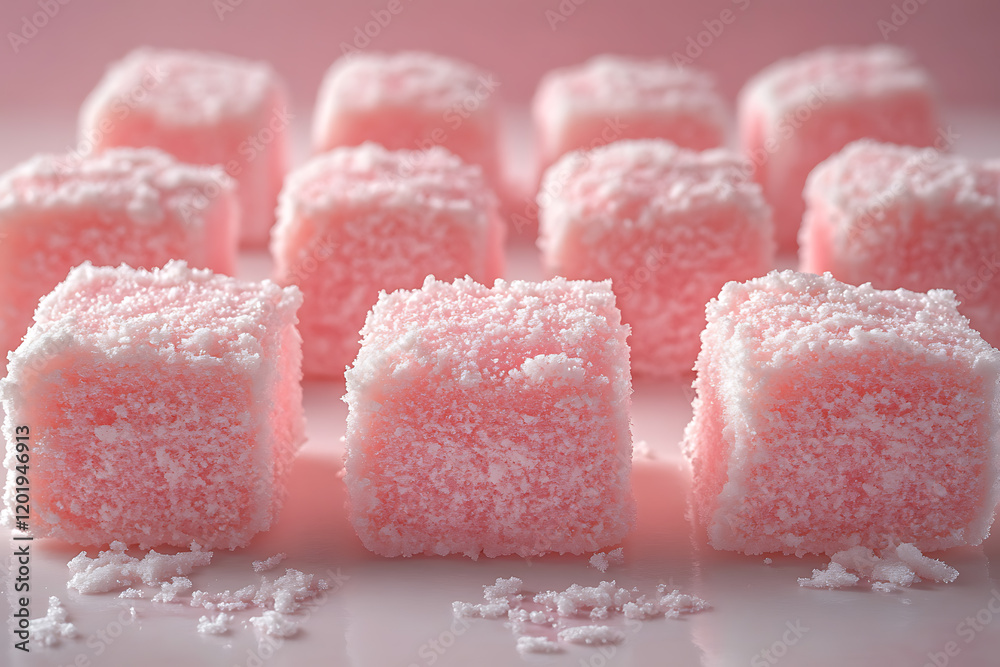 A high-quality photograph of soft, fluffy marshmallows in pastel colors, neatly arranged on a white surface with soft lighting, creating a cozy atmosphere A high-quality photograph of soft, fluffy marshmallows in pastel colors, neatly arranged on a white surface with soft lighting, creating a cozy atmosphere