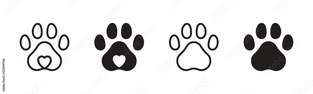 Pet paw editable stroke. footprints Pet paw, Heart with pet paw print dog cat icon, vector illustration