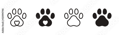Pet paw editable stroke. footprints Pet paw, Heart with pet paw print dog cat icon, vector illustration