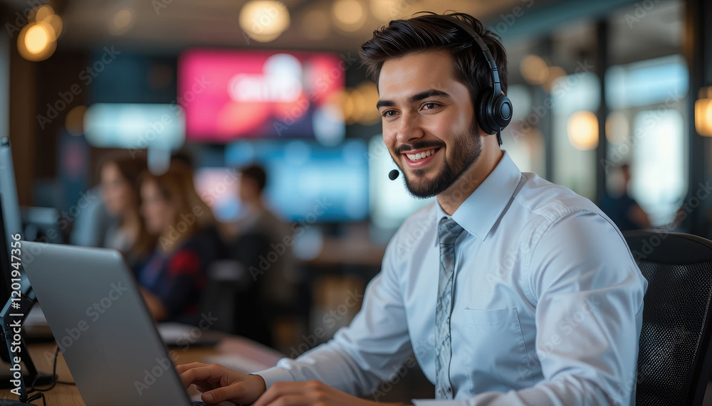 Call center, telemarketing and customer service with a business man working in an office and consulting on a headset. Call center, telemarketing and customer service with a business man working in an office and consulting on a headset.