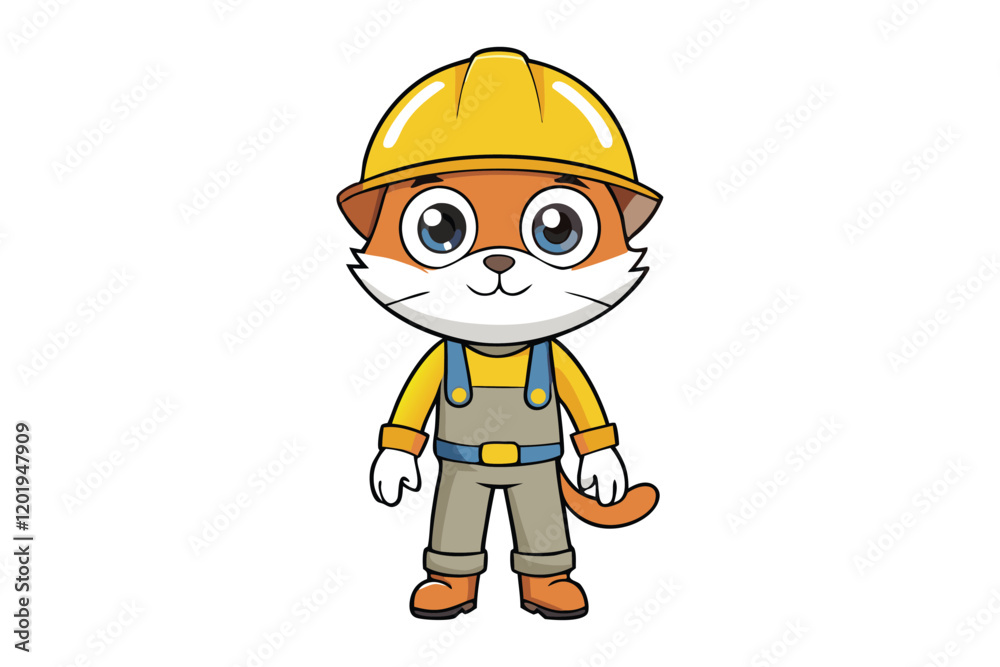 A cute cat in construction suit vector art illustration.eps A cute cat in construction suit vector art illustration.eps