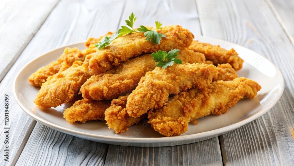 Breaded Chicken Tenders on a plate, dinner, comfort, dinner, comfort, juicy, crispy, tender, meal, fried, restaurant Breaded Chicken Tenders on a plate, dinner, comfort, dinner, comfort, juicy, crispy, tender, meal, fried, restaurant