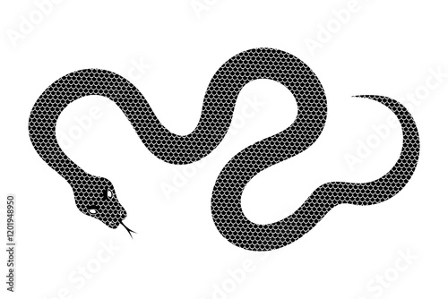 Black crawling scaled snake isolated on white background. Lunar New Year symbol. Vector illustration