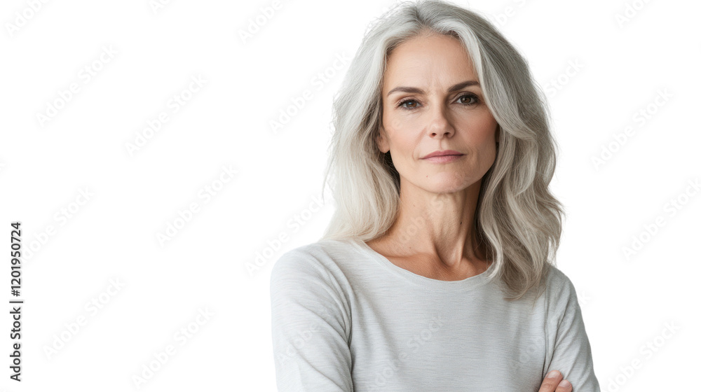 A confident older woman with long gray hair poses thoughtfully, showcasing her wisdom and grace in a minimalist, neutral backdrop. A confident older woman with long gray hair poses thoughtfully, showcasing her wisdom and grace in a minimalist, neutral backdrop.