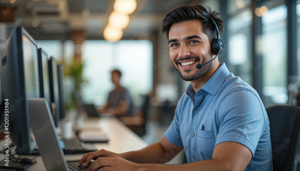Call center, telemarketing and customer service with a business man working in an office and consulting on a headset.