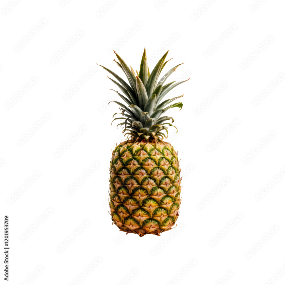 Fresh Pineapple: A ripe and juicy pineapple with its distinctive spiky crown stands out against a clean backdrop. Fresh Pineapple: A ripe and juicy pineapple with its distinctive spiky crown stands out against a clean backdrop.
