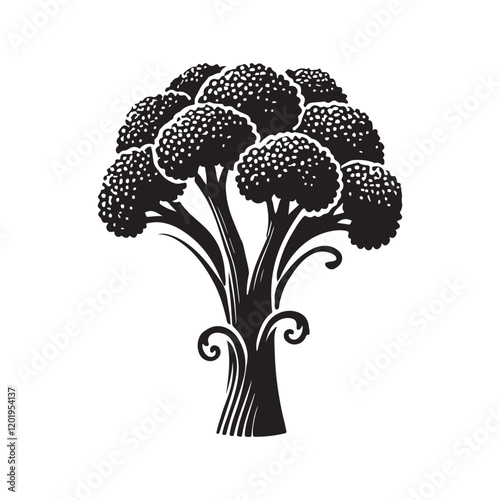 Ornate Broccoli Illustration in a Stylized Tree Design