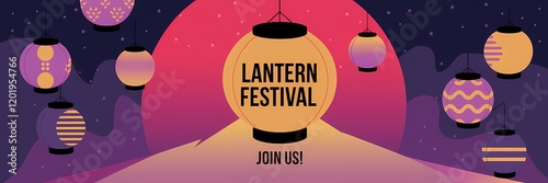 A creative minimalist lantern festival poster design with a large lantern with the text 