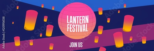 A creative minimalist lantern festival poster design. There is a large pink lantern with the text 