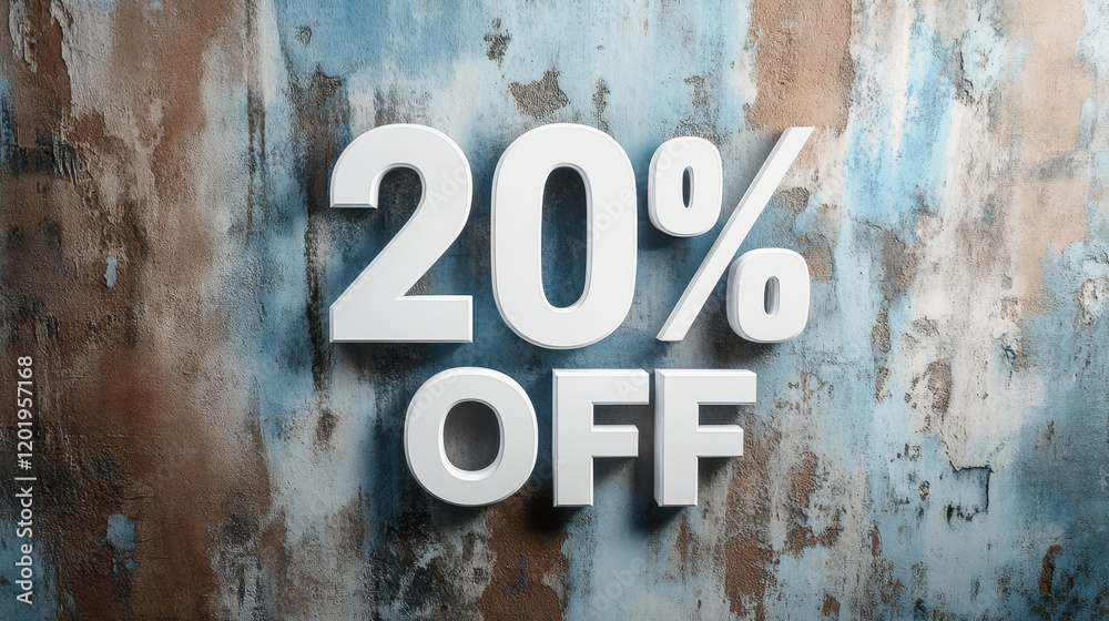 3d text 20% OFF made of white color on paint faded wall 3d text 20% OFF made of white color on paint faded wall