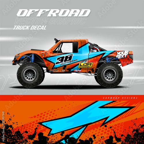 Speed race truck wrap design vector. Graphic abstract stripe racing background kit designs for wrap vehicle, race car, rally, adventure and livery