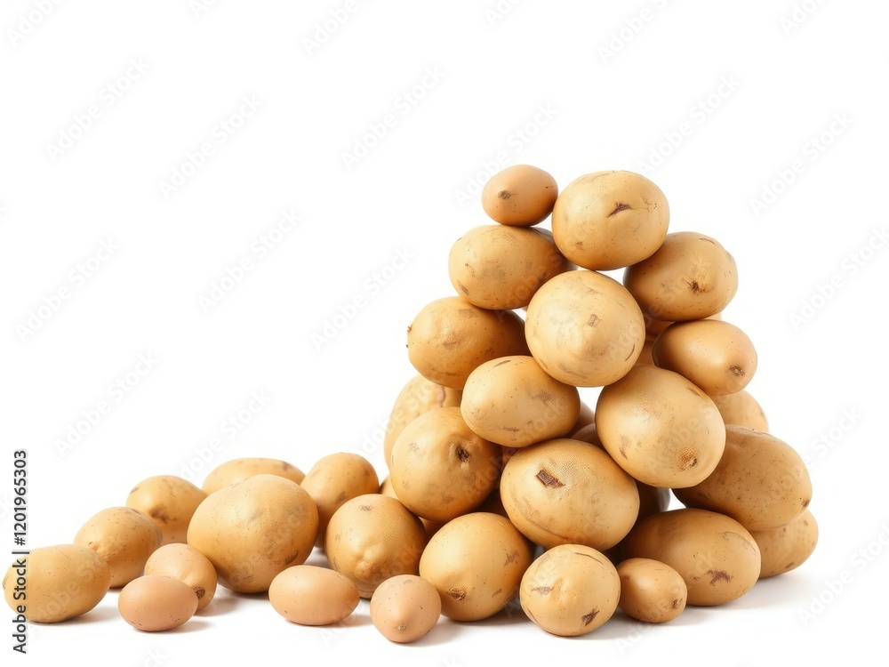 A stack of fresh potatoes against a white background, homegrown, fresh, healthy A stack of fresh potatoes against a white background, homegrown, fresh, healthy
