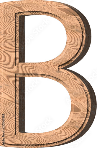 Wooden Letter B 3d on a transparent background