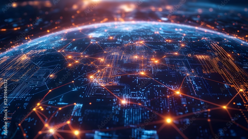Obraz premium Global Network Connections Illuminate Digital Earth