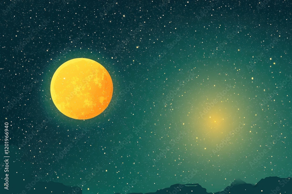 Fototapeta premium Bright Yellow Sun Shining in Vibrant Sky Illustration