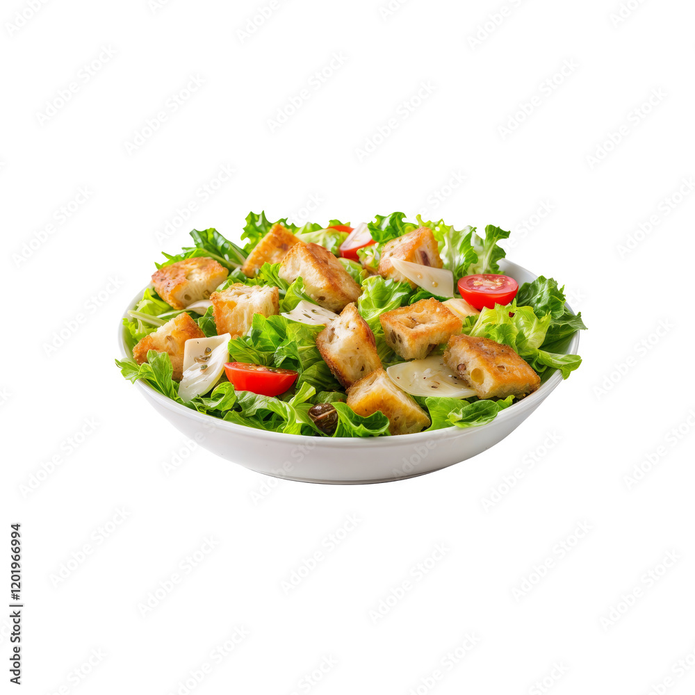 Crispy Crouton Salad: A vibrant and appetizing salad brimming with fresh lettuce, juicy cherry tomatoes, and golden-brown croutons, served in a shallow white bowl. Crispy Crouton Salad: A vibrant and appetizing salad brimming with fresh lettuce, juicy cherry tomatoes, and golden-brown croutons, served in a shallow white bowl.