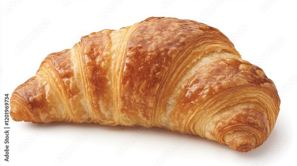 Flaky Croissant with Rich Butter Glaze on White Surface Flaky Croissant with Rich Butter Glaze on White Surface